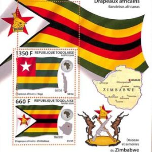 A7155 - TOGO, Error, 2020, MISPERF MINIATURE SHEET: African Flags, Togo, Zimbabw