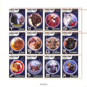 A6998 - SIERRA LEONE, Error,2020,MISPERF MINIATURE SHEET(x12 stamps):Horoscope