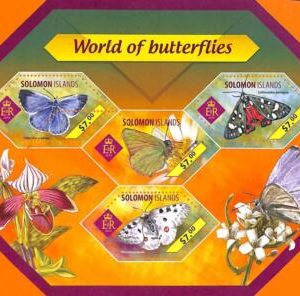 A7008 - SOLOMON ISLANDS, Error, 2014, MISPERF MINIATURE SHEET: Butterflies