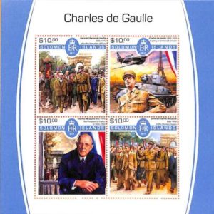 A7021 - SOLOMON ISLANDS, Error, 2017, MISPERF MINIATURE SHEET: WW II, De Gaulle