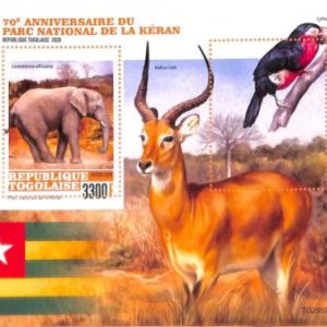 A7042 - TOGO, Error, 2020, MISPERF SOUVENIR SHEET: Elephants, Birds, Antelopes
