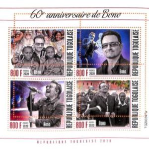 A7070 - TOGO, Error, 2020, MISPERF MINIATURE SHEET: U2, Bono, Music