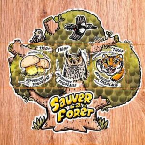A7058 - TOGO, Error, 2020, MISPERF MINIATURE SHEET: Owls, Mushrooms, Tigers