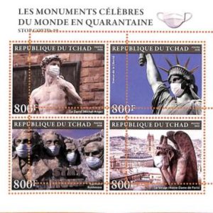 A7213 - TCHAD, Error, 2020, MISPERF MINIATURE SHEET: Quarantine,Monuments