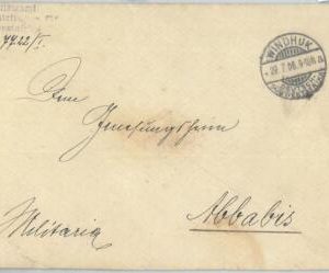 69990 - GERMAN COLONIES: SWA Namibia - POSTAL HISTORY: COVER  from WINDHUK 1906