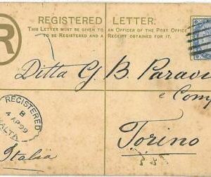 01315 - MALTA - POSTAL HISTORY - REGISTERED COVER TO ITALY 1899