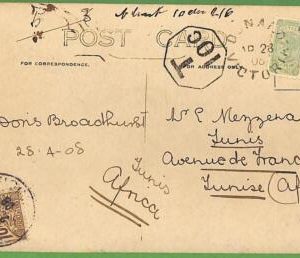 P1005 - AUSTRALIA  Victoria - Postal History - POSTCARD to TUNISIA - TAXED! 1908