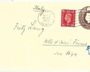 72442 - GREAT BRITAIN - POSTAL STATIONERY COVER to FIUME 1939  added stamp