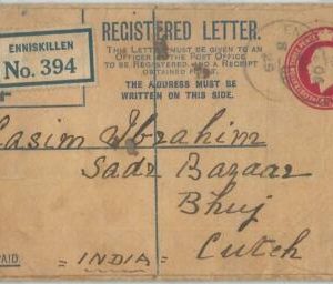 72437 - GREAT BRITAIN - Registered POSTAL STATIONERY COVER to INDIA Enniskillen