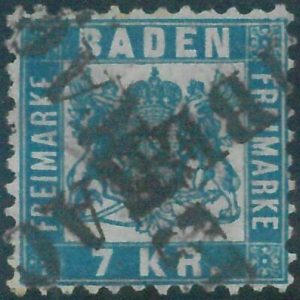 88182 -  GERMANY Baden -  STAMP:  Michel  # 25a postmarked BIBERACH Certified