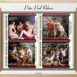 A7637 - CENTRAFRICAINE- ERROR MISPERF Stamp Sheet - 2021 - ART Nudes RUBENS