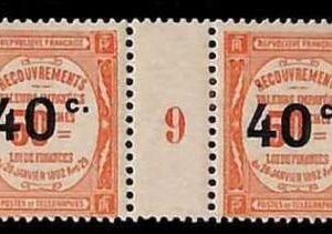 94854dA - FRANCE - STAMPS - TIMBRES TAX  Yvert # TT 50 GUTTER with MILLESIME  MH
