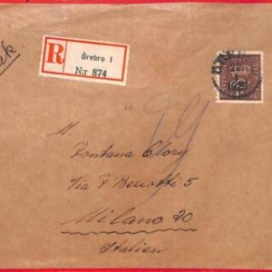 aa1831 - SWEDEN - Postal History - Single stamp REGISTERED COVER to ITALY   1929