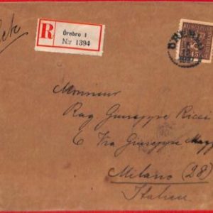 aa1832 - SWEDEN - Postal History - Single stamp REGISTERED COVER to ITALY   1927