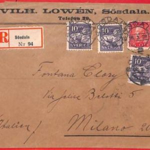 aa1833 - SWEDEN - Postal History - REGISTERED COVER to ITALY   1929