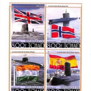 A7222 - TCHAD, Error, 2020, MISPERF MINIATURE SHEET: Submarines, Flags