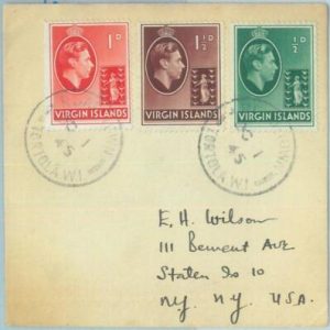 83459 -  VIRGIN Island  - POSTAL HISTORY  -  COVER  to USA 1945 from ROAD TOWN