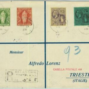 BK0449 - VIRGIN ISLANDS - POSTAL HISTORY -  REGISTERED Cover to ITALY 1928