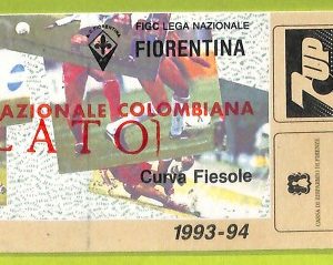C2786- Vecchio BIGLIETTO PARTITA CALCIO 1993-1994 FIORENTINA VS COLOMBIA