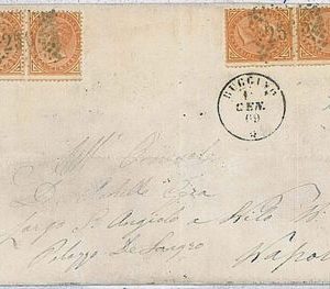 37948  REGNO:  Sassone T17 coppia x 2  su BUSTA / CIRCOLARE annullo Buccino 1869