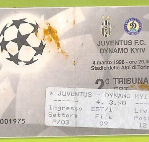 C2829- Vecchio BIGLIETTO PARTITA CALCIO 1998 JUVENTUS VS DYNAMO KYIV