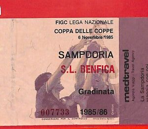 C1505 - Vecchio BIGLIETTO PARTITA CALCIO - 1985 / 86  SAMPDORIA vs  BENFICA