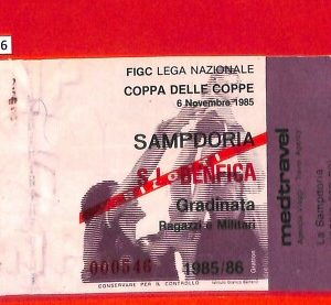 C1506 - Vecchio BIGLIETTO PARTITA CALCIO - 1985 / 86  SAMPDORIA vs  BENFICA