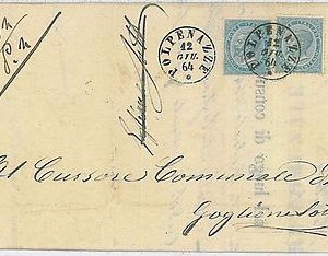 ITALIA REGNO: Sassone L18 * 2  su CIRCOLARE - Polpenazze del Garda 1864