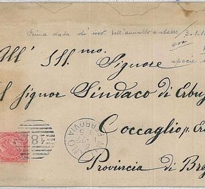 ITALIA REGNO: BUSTA con annullo a SBARRE 181 03.01.1877 - Prima data d'uso!! RR