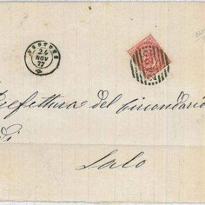 ITALIA REGNO: Sassone T20 striscia su BUSTA - annullo numerale 2422 VESTONE