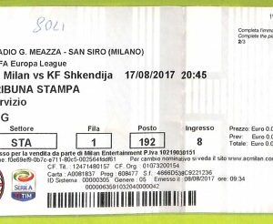 C2862- Vecchio BIGLIETTO PARTITA CALCIO 2017 AC MILAN VS KF SHKENDIJA