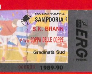 C1516 - Vecchio BIGLIETTO PARTITA CALCIO - 1989 / 90  SAMPDORIA vs  SK BRANN