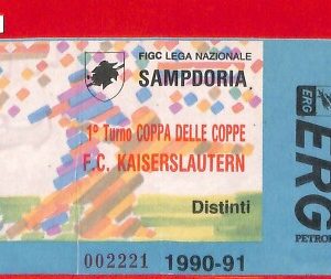 C1520 - Vecchio BIGLIETTO PARTITA CALCIO - 1990 / 91 SAMPDORIA vs KAISERSLAUTERN