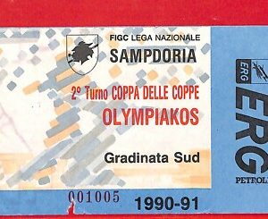 C1521 - Vecchio BIGLIETTO PARTITA CALCIO - 1990 / 91 SAMPDORIA vs OLYMPIAKOS