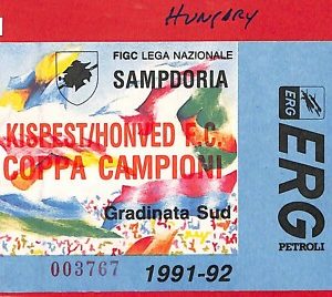 C1525 - Vecchio BIGLIETTO PARTITA CALCIO - 1991-2 SAMPDORIA vs KISPEST / HONVED