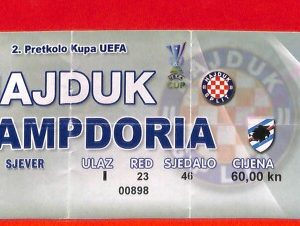 C1536  - Vecchio BIGLIETTO PARTITA CALCIO -  HAJDUK vs SAMPDORIA  Coppa UEFA