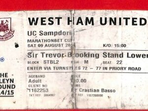 C1538 - Vecchio BIGLIETTO PARTITA CALCIO - WEST HAM vs SAMPDORIA Marathonbet cup