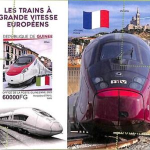 A9486 -  GUINEE - ERROR MISPERF Stamp Sheet -2022 - Transport, TRAINS