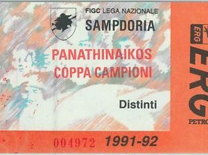 68533 - BIGLIETTO PARTITA CALCIO 1991/2: SAMPDORIA/ PANATINAICOS  Champions Cup