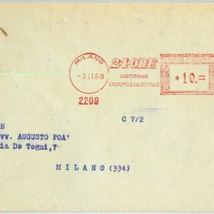 90426 - REPUBBLICA - STORIA POSTALE : Annullo ROSSO MECCANICO  24 Ore MILANO