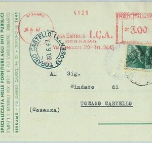 90438 - REPUBBLICA - STORIA POSTALE: Annullo ROSSO MECCANICO 1947: ICA Bergamo