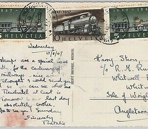 50085  - SWITZERLAND  - POSTAL HISTORY: STAMP on POSTCARD 1947 -- TRAINS