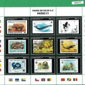 A5377 - GUINEA-BISSAU - Stamp 2019 - MINIATURE SHEET: Animals on Stamps, WWF, Fl