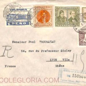 ad6208 - COLOMBIA - Postal History -  REGISTERED COVER to  FRANCE 1948