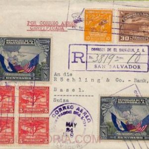 ad6338 - EL SALVADOR  - Postal History - REGISTERED COVER to SWITZERLAND  1938