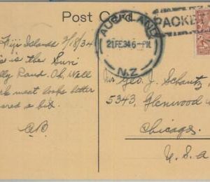 77285 - NEW ZEALAND -  POSTAL HISTORY - POSTCARD w/ PAQUEBOT POSTMARK from FIJI