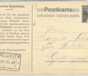 72051 - SWITZERLAND - Official POSTAL STATIONERY CARD -  TRAINS railways 1921