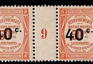 94854dC - FRANCE - STAMPS - TIMBRES TAX  Yvert # TT 50 GUTTER with MILLESIME  MH