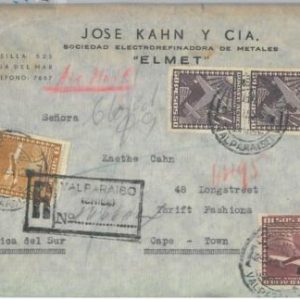 81501 - CHILE - POSTAL HISTORY -   REGISTED COVER to SOUTH AFRICA  1955