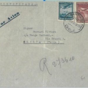 81515 - CHILE - POSTAL HISTORY -   Registered AIRMAIL  COVER to ITALY  1947